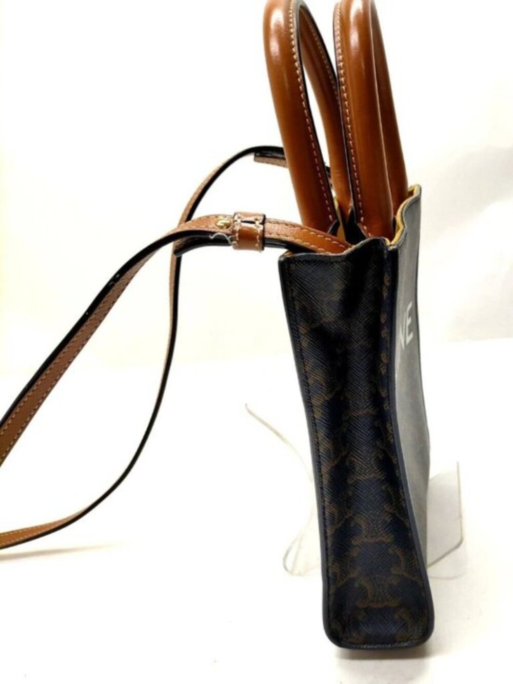 Authentic Celine Mini Vertical Cabas Triomphe Canvas Crossbody Tote Brown Logo - Picture 4 of 16